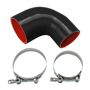 Silicone Hose 3" To 3.5" 90° Degree Reducer 76mm - 89mm Pipe Coupler + Clamps - Picture 1 of 7