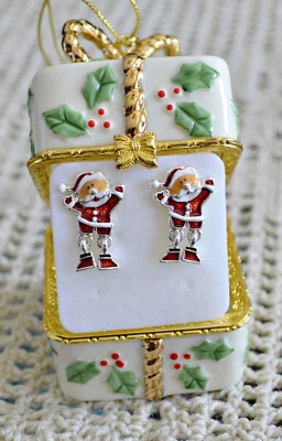 Pendientes colgantes Danecraft Santa Claus Noel esmalte baratija porcelana caja adorno Foto 1 de 4