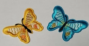 Blue and Yellow Butterfly Embroidery Sew, Iron On Patch for Clothes, DIY - Picture 1 of 3