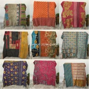 Vintage Kantha Quilt Throw Indian Handmade Bedspread Cotton Blanket Ralli Gudari - Picture 1 of 21