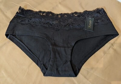 FREDERICK'S OF HOLLYWOOD STRETCH COTTON & LACE HIPSTER PANTY SIZE M / BLACK - Image 1 of 4