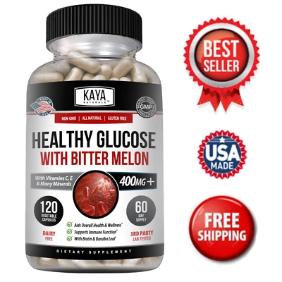 健康葡萄糖 120 克拉含苦瓜血液支持补充剂肉桂 — 第 1/4 张图片