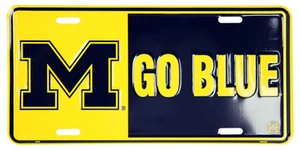 MICHIGAN WOLVERINES ETIQUETA DE COCHE CAMIÓN PLACA DE LICENCIA MICHIGAN GO AZUL SIGNO - Imagen 1 de 1