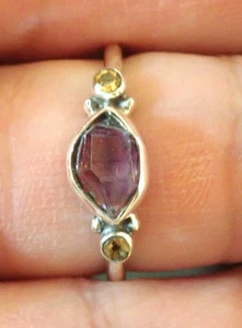 Anillo Amatista Herkimer Diamante y Citrino Plata de Ley talla 6.5 - Imagen 1 de 4