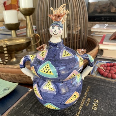 VTG Gloria Pozniak Bird Lady Studio Art Pottery Sculptural Bottle Woman 8" - Image 1 of 4