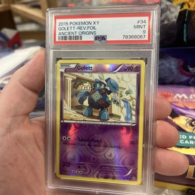 2015 POKÉMON XY ANCIENT ORIGINS GOLETT REVERSE FOIL #34 PSA 9 POP 2 NONE HIGHER  - Image 1 of 4