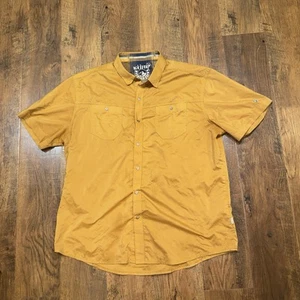 Kuhl Mountain Grown Shirt Mens Sz XL Eluxur Yellow Short Sleeve Hiking Outd - Picture 1 of 4