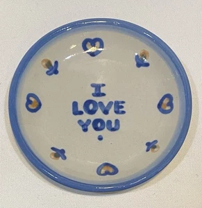 M.A. Hadley Pottery I LOVE YOU 4” Trinket Dish Coaster Hearts & Flowers Signed - Picture 1 of 4