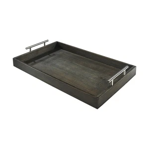 Tablett Serviertablett Frühstückstablett rechteckig aus Bambus mit Metallgriffen - Bild 1 von 9