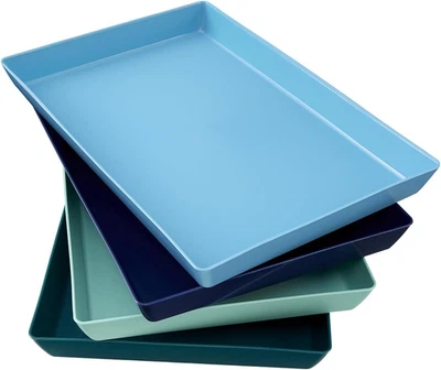 Coastal Plastic Serving Trays (Set of 4) 15” X 10” | Large Unbreakable Reusable  - Image 1 of 4