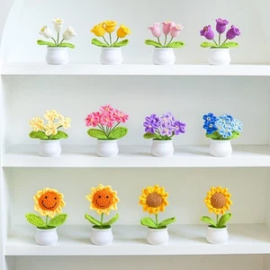 Handmade Woolen ForgetMeNot Flower Pots Elegant Desk Ornaments Crafty Gifts - Picture 1 of 30