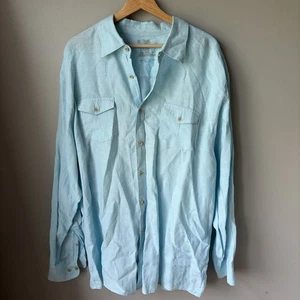 Islander 100% Linen Sky Blue Long Sleeve Shirt Men’s XXL Coastal Button Up - Picture 1 of 8