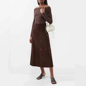 Damen Echt Lammleder Leder Rock Weich Stylisch Braun Wildleder Rock Leder - Bild 1 von 7