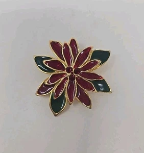 Vintage Brosche rot Emaille goldfarben Weihnachtsstern Weihnachten  - Bild 1 von 5