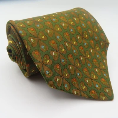 Corbata Salvatore Ferragamo Seda Verde Amarillo Floral 4" 58" Largo Italia Foto 1 de 4