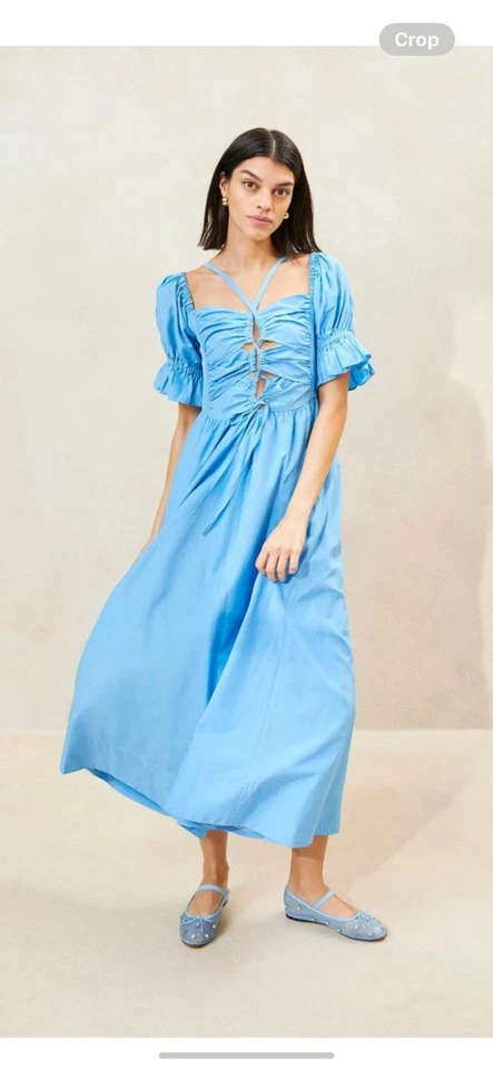 NUEVO CON ETIQUETAS LOEFFLER RANDALL Talla 4 Yael Vestido midi delantero fruncido en azul aciano Foto 1 de 4