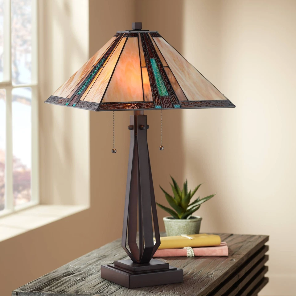 Roger Marta Mission Tiffany Style Table Lamp 25" High Bronze Metal for Bedroom - Image 1 of 4