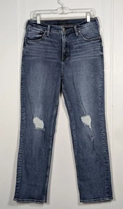 Jeans argento co anni 90 fidanzato donna 32x27 fori invecchiati blu denim elasticizzato - Foto 1 di 4