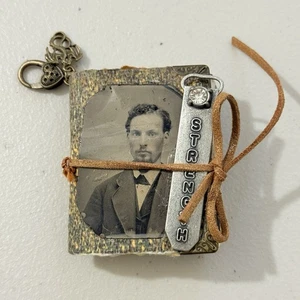 Miniature Junk Journal Antique Tin Photo Victorian Style 2.75”x2.50” Gift Giving - Picture 1 of 12