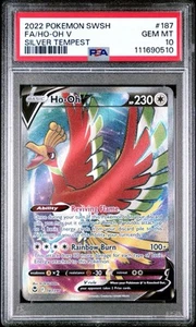 PSA 10 Ho-Oh V Full Art #187/195 Pokemon Silver Tempest - Picture 1 of 2