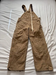 Carhartt Brown Insulated Bib Overalls Double Knee XL Short Men’s 42X27 DISTRESS - Picture 1 of 7