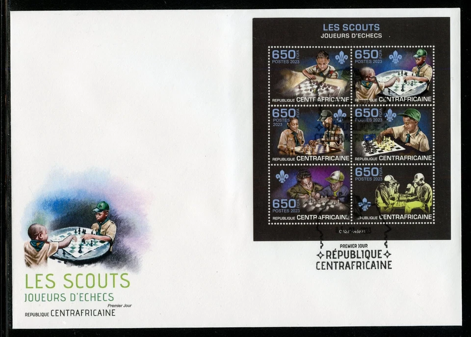 CENTRAL AFRICA 2023 SCOUTS & CHESS SHEET FIRST DAY COVER - Image 1 of 1