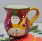 Pier 1 Imports Hand Painted Dolomite Mug Snowman Snow Ball Colorful 16 Oz