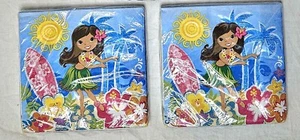 Hula Strand Party Zubehör 16 Kt x2 Mittagessen Servietten Hawaii Mädchen Lei Surfbrett - Bild 1 von 3