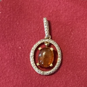 Amber And Diamond Pendant Gold Filled And 925 Sterling Silver  - Picture 1 of 6