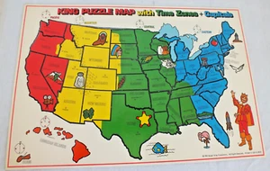 1982 Burger King PUZZLE MAP time zone capitals vintage hard paper 10.5"x16" - Picture 1 of 9