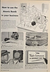Anuncio impreso vintage 1946 - Taylor Instruments - usa la bomba atómica en los negocios - Imagen 1 de 1
