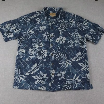 Havana Jacks Cafe Shirt Mens 2XL XXL Silk Hawaiian Pineapple Button Short Sleeve - Image 1 of 4