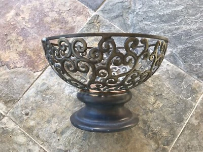 Vintage Heavy Rustic Iron ~ Brass Decorative Pedestal Bowl ~ Fruit Bowl 7”x10” - Image 1 of 4