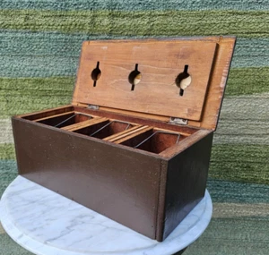 Antique Primitive Handmade Wooden Storage Tea Box W/Three Removable Compartments - Picture 1 of 20