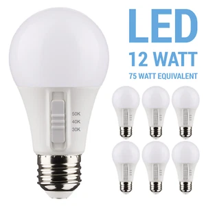 6 Pack S11772 LED 120V 12W =75W A19 Medium E26 CCT Selectable 3000K 4000K 5000K - Picture 1 of 12