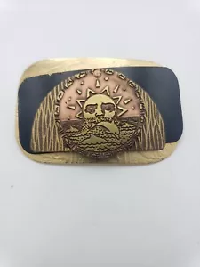 Vintage Hair Clip Barrett Brass Copper Dolphin Sunrise Ocean Made In France Art - Picture 1 of 8