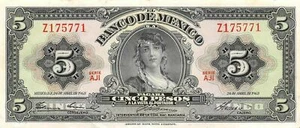 México 5 Pesos 24.4.1963 Series AJI Prefix Z Circulated Banknote Me#M - Picture 1 of 2