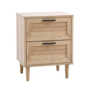 Oikiture Bedside Table Nightstand 2 Drwers Natural - Picture 1 of 8