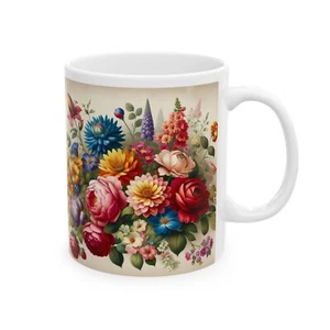 Floral Vintage Ceramic Mug, Flower Gift for Garden Lovers, Tea Cup, Home Decor, - Picture 1 of 9
