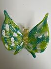 Murano Millefiori Cane Glass Butterfly Figurine - Green