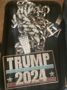 Trump 2024 Bling Necklace Fashion Jewelry ZIrconia  Stainless Waterproof Box - Picture 1 of 24