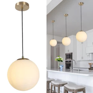 Globo Lampada a Sospensione in Vetro - Oro Mid Century Lampada con Latte... - Foto 1 di 6