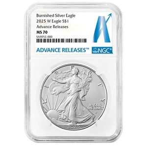 2025-W Burnished $1 American Silver Eagle NGC MS70 AR Advance Releases Label - Picture 1 of 3