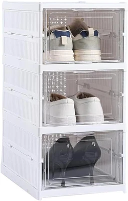 ®- SCARPIERA PIEGHEVOLE a 3 Ripiani Trasparente - Dimensioni 53X25,5X34,5 Cm - S - Immagine 1 di 4