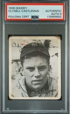 1936 Goudey Clydell Slick Castleman Signed Baseball Card PSADNA Auto Certified 9 - Image 1 of 3