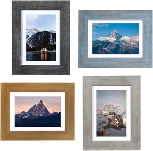 Premium 5X7 Picture Frames Set of 4, Rustic Photo Frame 4X6 with Mat, Multicolor - Picture 1 of 12