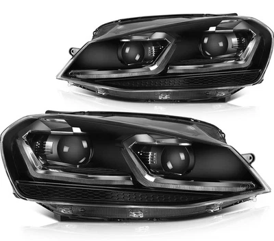 Fit fOR 2014-2015 Volkswagen Golf MK7 Front Headlights Black Replacement Pair - Изображение 1 из 4