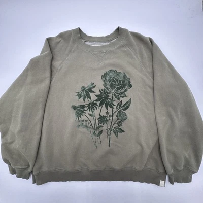 American Eagle Olive Green Velvet Floral Crewneck Sweatshirt Women's XXL - Image 1 of 4