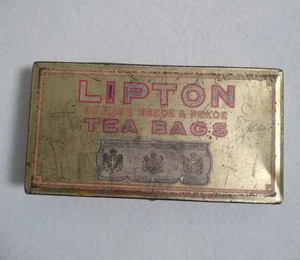 Vintage Lipton Tea Gold Tin Lipton's Orange Pekoe Tea Bags 6" X 3" X 11/16" - Picture 1 of 10