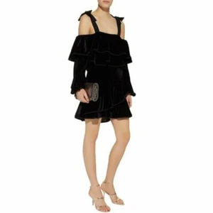 NWT Women $388 Petersyn Tasha velvet ruffle Mini dress Black XS Cut Out - Picture 1 of 11